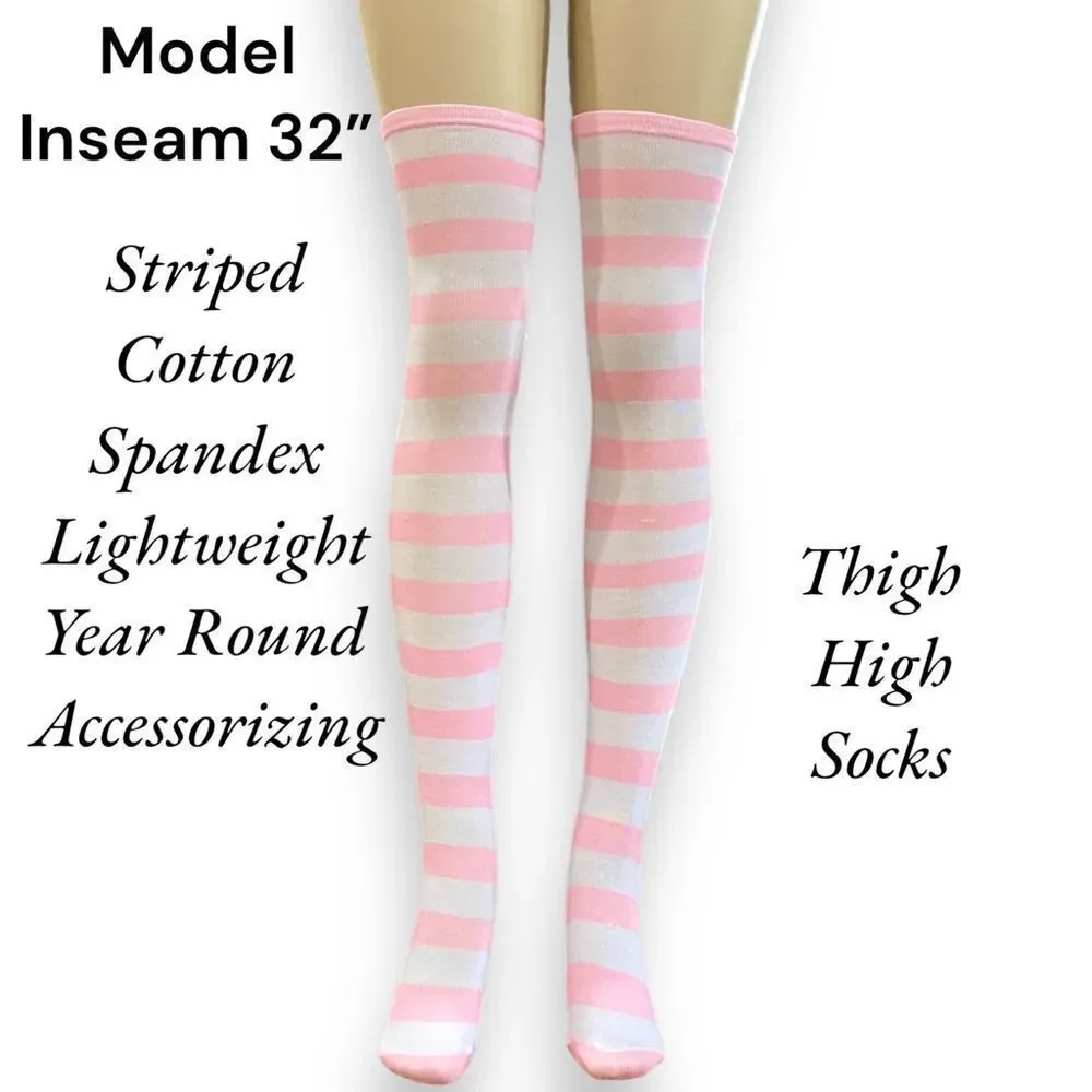 Black & White  Striped Cotton Tall Knee Socks NEW